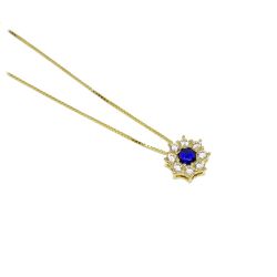 Colar Redondo com Zirc�nia Azul em Ouro 18 Kilates � 25329